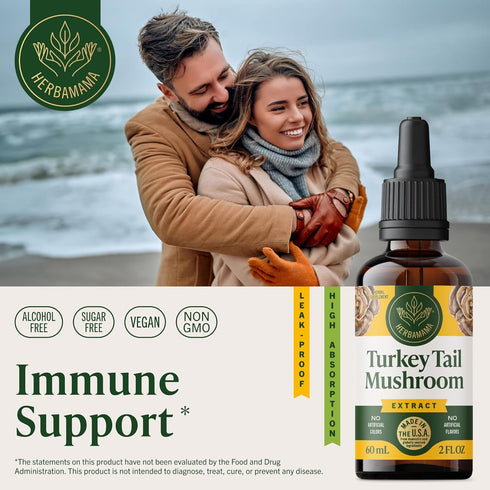 Immune Immunity 28-Day HERBAMAMA Turkey Tail Tincture - Vegan Support & Digestive Cleanse with Turkey Tail Mushroom