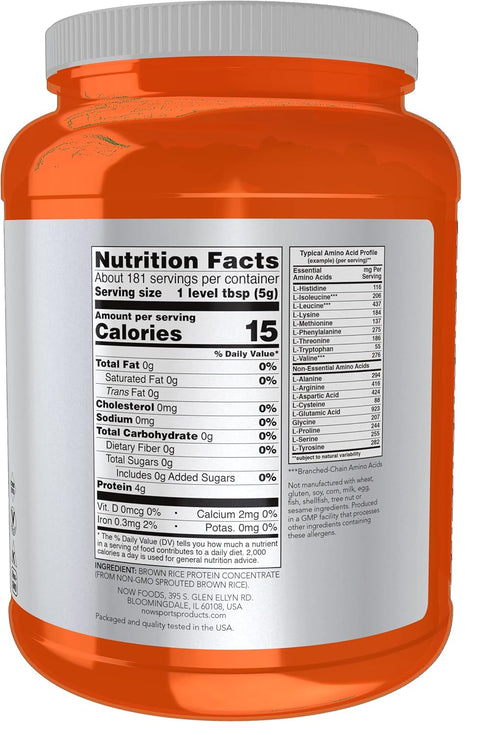 NOW Foods Sports Nutrition, Sprouted Brown Rice Protein, 80% Protein, Unflavored Powder, 2-Pound