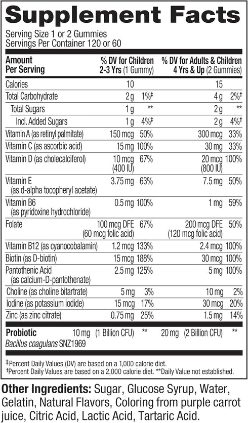 Gummy, 60 120 Count OLLY Kids Multivitamin & Probiotic Digestive Support, Vitamins A, D, C, E, B, Zinc, Chewable