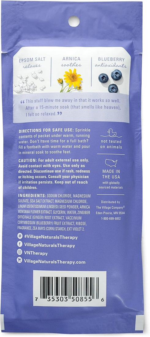 Village Naturals Therapy, Mineral Bath Soak, Comfort Concentrated Bath Soak, Blueberry Citrus, 2 Oz, Pack of 12