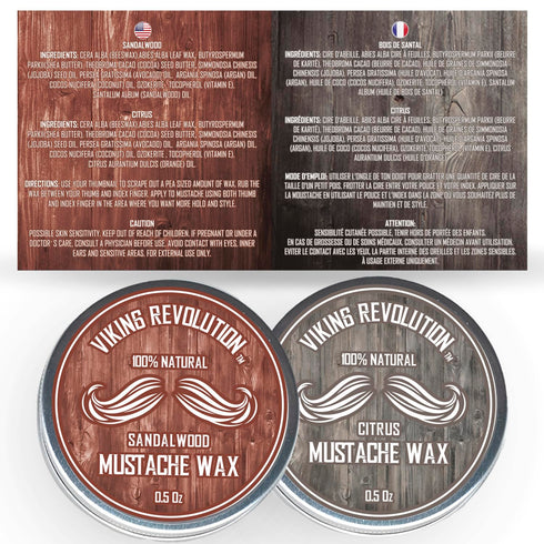 Viking Revolution Mustache Wax 2 Pack, Strong Hold Beard & Moustache Wax for Men (Citrus & Sandalwood)