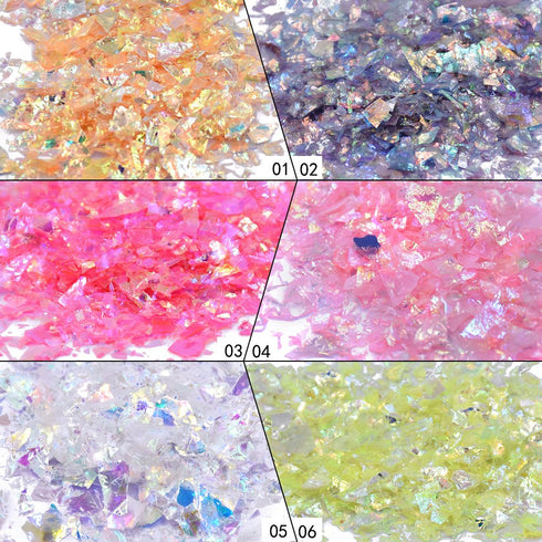 Nail Art Glitter Mylar Slices - Irregular Sequins Glass Pieces Foil Flakes Decoration, 12 Colors
