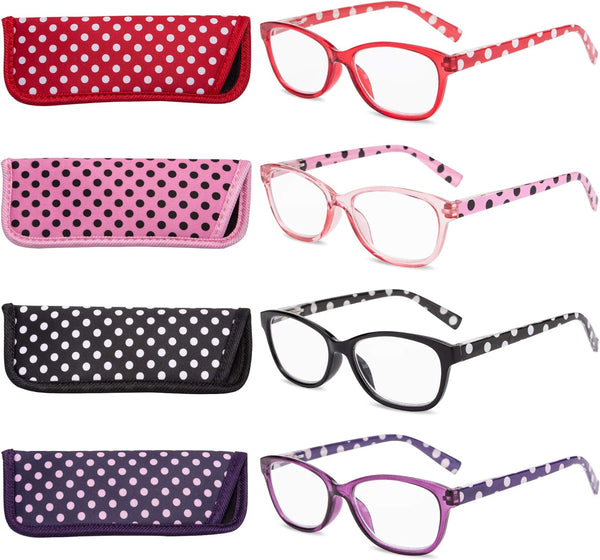 EYEGUARD Polka Dots Fashion Ladies Reading Glasses - 4 Pairs Spring Hinge Readers for Women