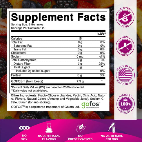 Gummies 7g 60 Count (2 Pack) Vitamatic Prebiotic Fiber for Digestive Health & Regularity, Extra Strength, Fiber per