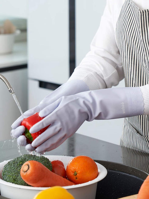 LANON Skin-Friendly Dishwashing Cleaning Gloves, Reusable Unlined Non-Slip Dish Washing Gloves, Icelandic Blue