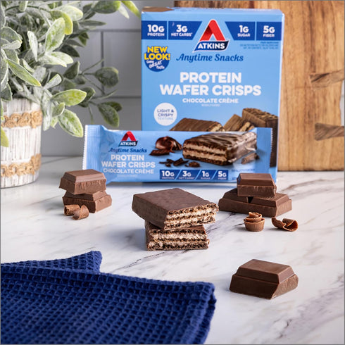 Atkins Chocolate Crème Protein Wafer Crisps - Keto Friendly Dessert, 4g Net Carb, 1g Sugar, 5 Count