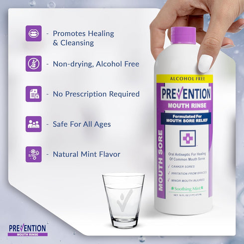 Prevention Mouth Sore Mouth Rinse, Canker Sore Treatment Mouthwash for Ulcers and Sores, 16 oz, 2 Pack