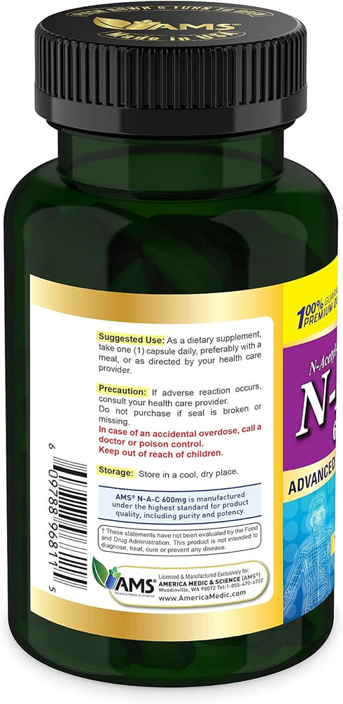 America Medic & Science NAC 600mg – NAC Supplement for Lung Health, Immune Support, Liver Support, 60 Capsules (Pack of