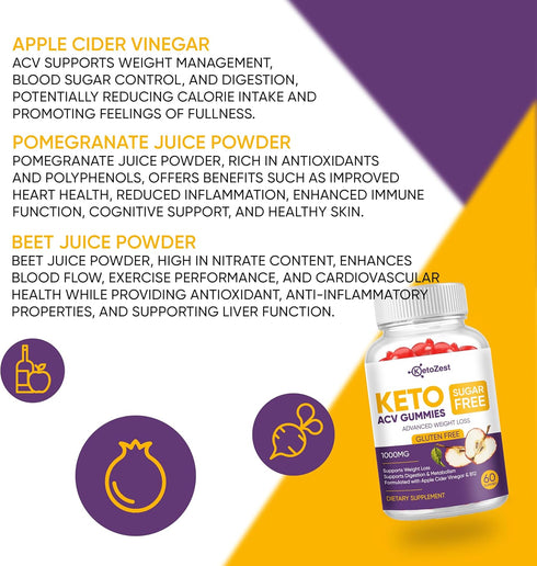 Keto ACV Gummies - Pro Active Super Apple Cider Vinegar for Advanced Weight Loss & Belly Fat Burn - 1000MG