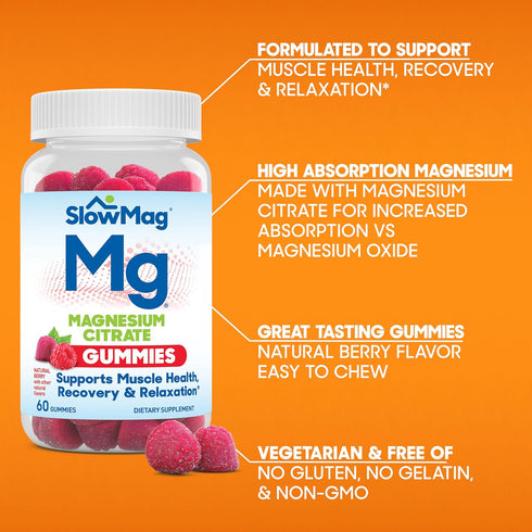 Slow-Mag Mg Muscle Health + Recovery Gummies - 60ct Magnesium Citrate
