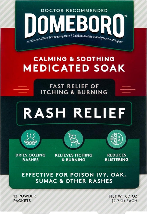 Domeboro Medicated Soak Rash Relief (Burow’s Solution), 12 Count, Pack of 1 - Packaging May Vary