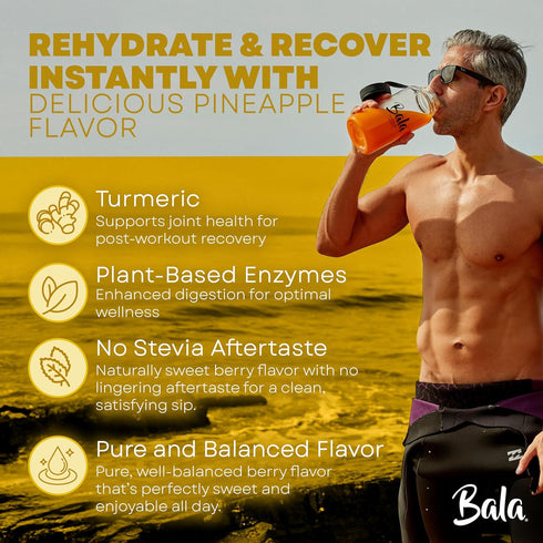 Bala Enzyme Hydration & Sugar-Free Drink Mix - Turmeric, Bromelain, Papain, Immunity, Mobility - Pineapple (10 Count)