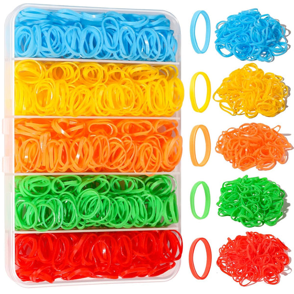 YGDZ 600 PCS Mini Rubber Hair Bands - 5 Colors with Organizer Box, Hair Accessories for Toddler Girls, Rainbow Color