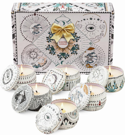 Set 6 Pack 5.7oz 30-35 Candle for Women Gift, Scented Candles, Large Natural Soy Wax Candles in Tins, Stress Relief