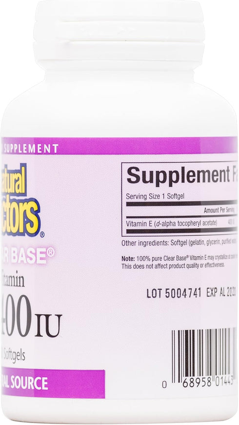 Natural Factors Clear Base Vitamin E, 400 IU, 60 Softgels - Antioxidant Support for Health