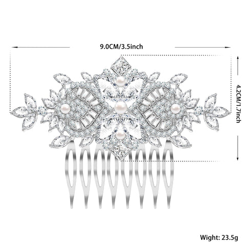 Women's Rhinestone Crystal Vine Bridal Comb, Wedding or Prom Hair Side Accessory in Silver Color