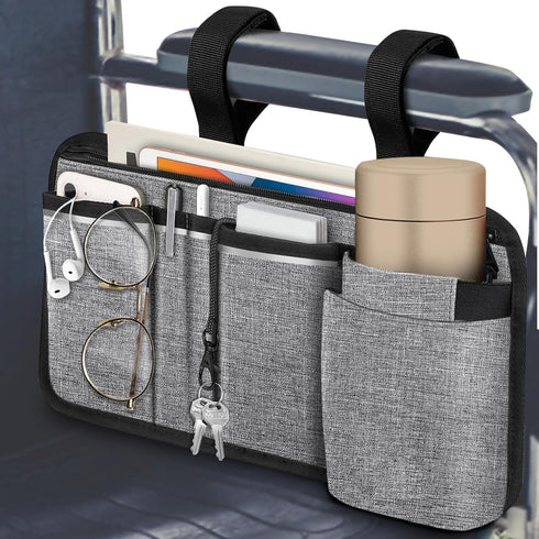 FINPAC Wheelchair Side Storage Bag w/Cup Holder, Wheelchair Armrest Accessories Pouch with