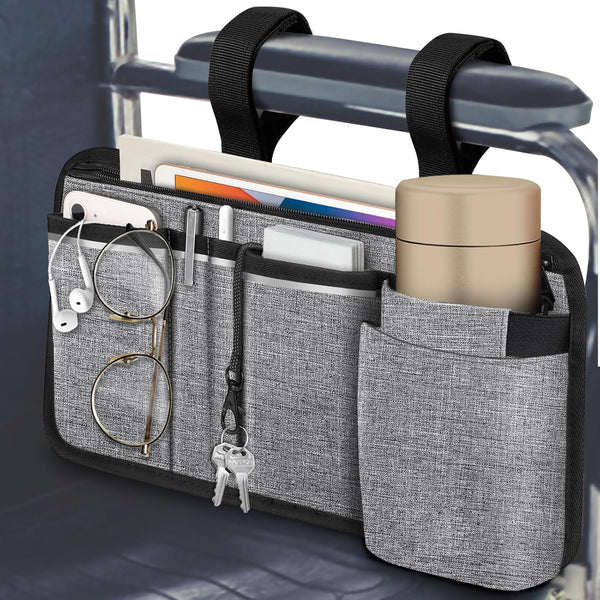 FINPAC Wheelchair Side Storage Bag w/Cup Holder, Wheelchair Armrest Accessories Pouch with