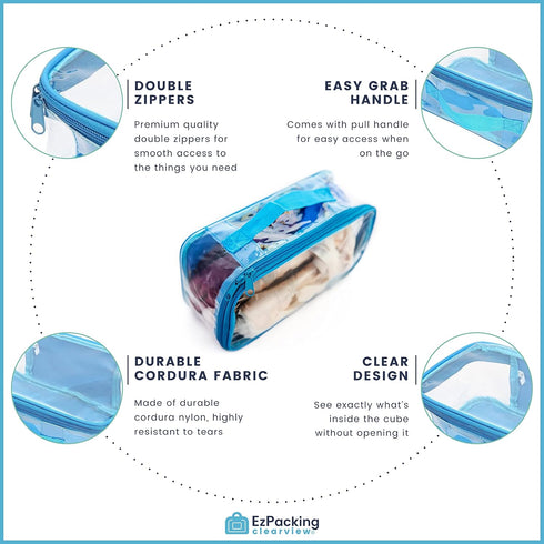 Small Clear Travel Packing Cube/See Through PVC Plastic Pouch for Carry On Suitcase, Backpack or Diaper Bag,