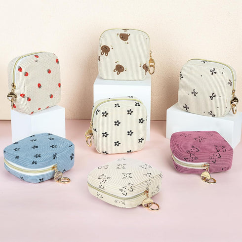 Period Bag for Teen Girls, Corduroy Cute Cats Sanitary Napkin Storage Bag, Menstrual Pad Pouches Tampon Holder