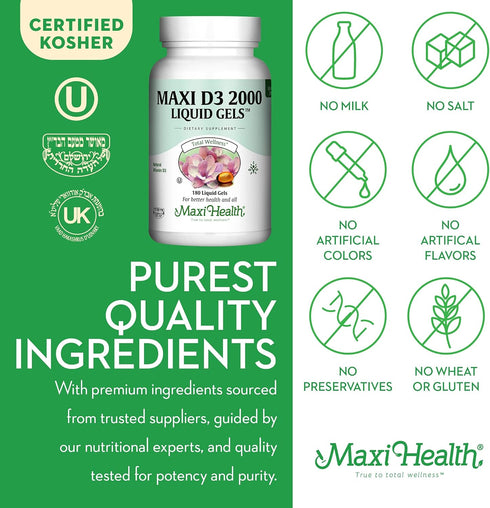Kosher Vitamin D3 2000IU - Highly Absorbable for Immune Response, Calcium Absorption, Teeth & Bone Health - 180 Liquid