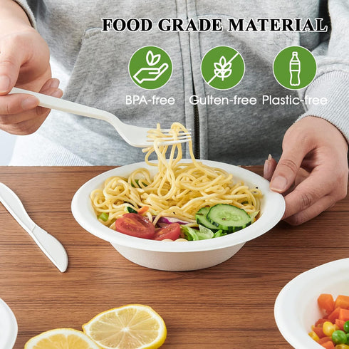 ECOLipak 150 Pack 12 oz Paper Bowls, Heavy Duty Compostable Bowls for Soup, Salad, Milk Cereals