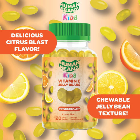 Vitamin C Jelly Bean Gummies for Kids, Immune Support Dietary Supplements, 120 Citrus Blast Jelly Beans, Kosher