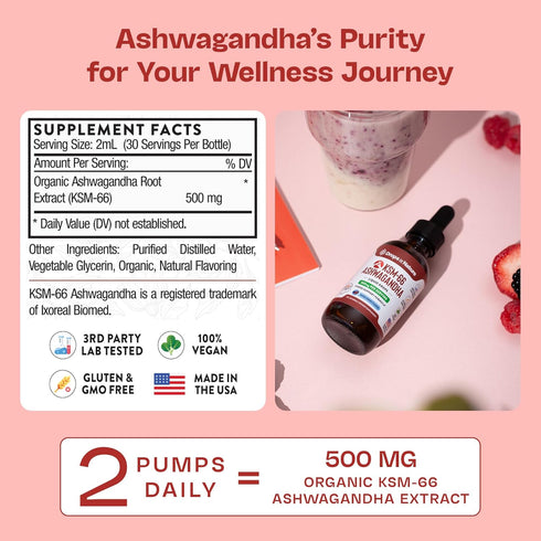 KSM-66 60ml) Ashwagandha Liquid Drops Vegan, GMO Free & Fast Absorbing Form Ashwagandha Supplements for Daily Wellness