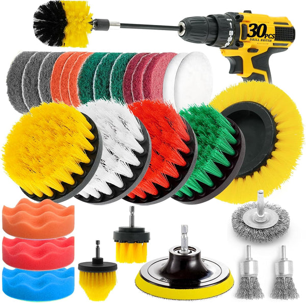 30 Piece Drill Brush Attachments Set, Scrub Pads & Sponge & Wire Brush for Drill, Power Scrubber Brush Kit