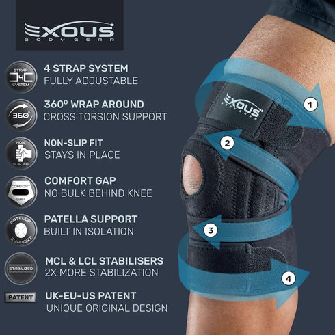 Knee Brace for Meniscus Tear Support, Arthritis Acl, Mcl Pain, Patented 4-way Adjustable Wraparound Strap, Medium Size