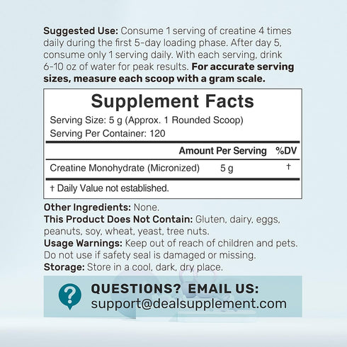 Creatine Monohydrate Powder 600 Grams, Unflavored Pure Micronized Creatine Powder, 5000mg Per Serving, Vegan
