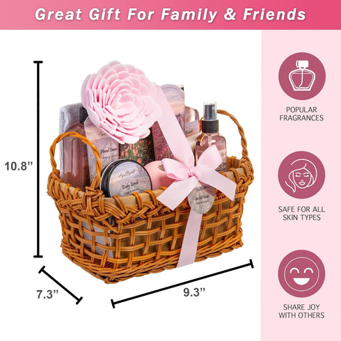 Spa Baskets for Women - Luxury Bath Set with Rose Oil & Orchid, Includes Wash, Bubble Bath, Lotion, Bath Salts, and More