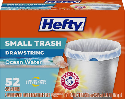 Hefty Small Trash Bags, Ocean Water Scent, 4 Gallon, 52 Count