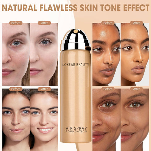 AirBrush Foundation Spray, Silky Mist Makeup Set with Brush, Full Coverage Foundation for Smooth Radiant Finish (#02