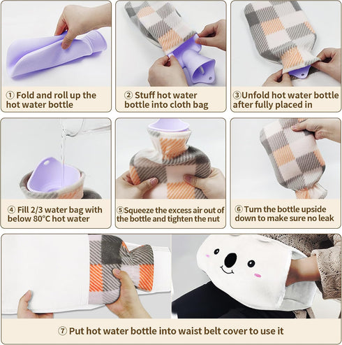 Toxin 2 Pack Hot Water Bottle, Rubber Hot Water Bottle Belt with Warm Soft Waist Plush Cover, Hot Water Bag for Pain