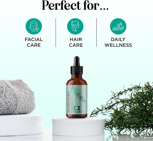 Pure Rosemary Oil for Hair Care - Volumizing Aromatherapy Rosemary Essential Oil for Diffuser plus Hair Skin and Nail Care - Nourishing Rosemary Hair Oil for Enhanced Shine and Dry Scalp Care (2oz)