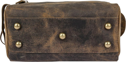 KomalC Premium Buffalo Leather Unisex Toiletry Bag, Travel Dopp Kit