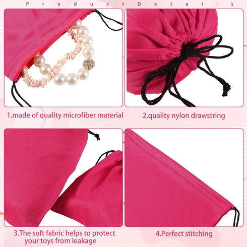 Hillban 20 Pcs Adult Game Toy Storage Bags, Microfiber Drawstring Bags for Game Toy Organizer, 3 Sizes (Pink)