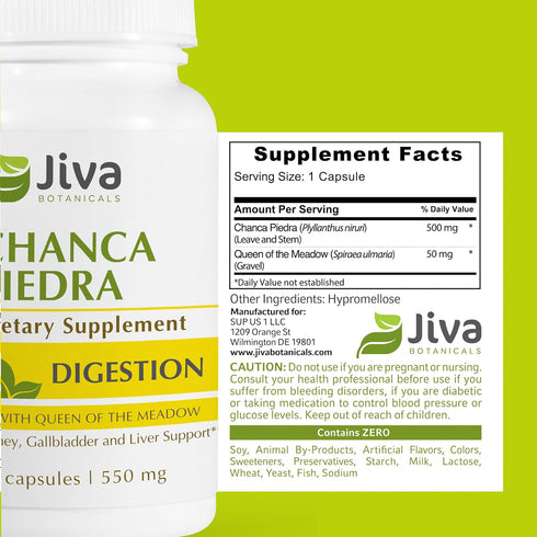 Jiva Botanicals Chanca Piedra Supplement - 550 mg per Serving, 500mg Extract with 50mg Queen of The Meadow, 2 Months