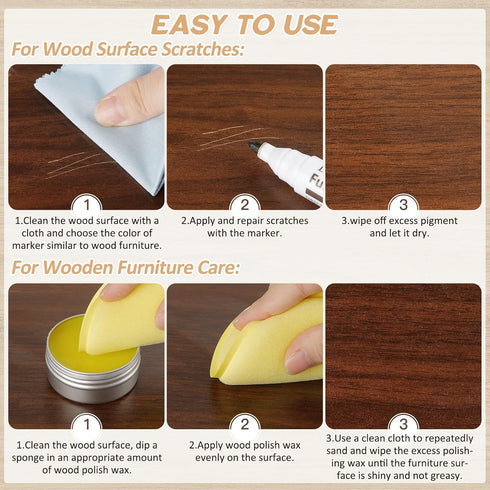 Furniture Markers Touch Up, 18 Colors Wood Markers Repair Kit with Wood Polish Wax for Scratches