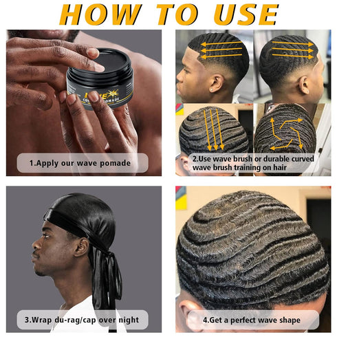 Wave Pomade for Men, Strong Hold Hair Cream for 360 Wave Training, Moisture, Control, and Silky Shine