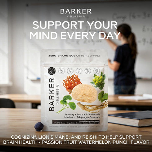 Gummies 60 Count Barker Wellness Mushroom Adaptogen for Memory & Focus, Brain Health Supplement with Lion's Mane