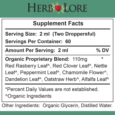 Herb Lore Organic Fertility Tincture - Alcohol-Free Liquid Support for Women