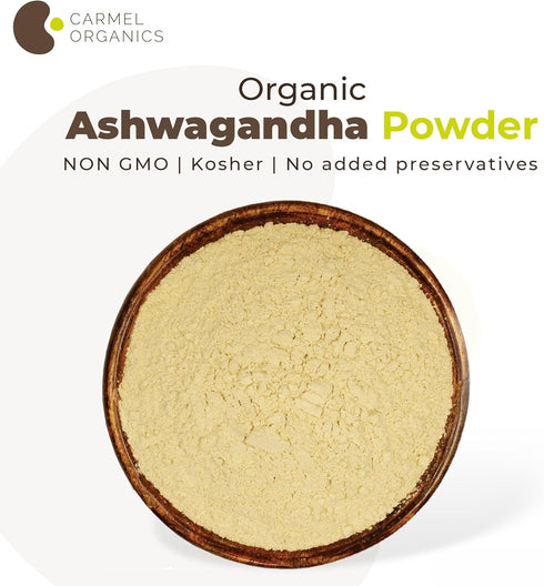 CARMEL ORGANICS Organic Ashwagandha Root Powder (8 Oz/227g), USDA Certified, Non-GMO & Gluten Free from India