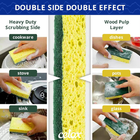 CELOX 24 Pack Dish Sponge for Kitchen, Heavy Duty Dual Sided Non-Scratch Sponges for Dishwashing and Household Cleaning