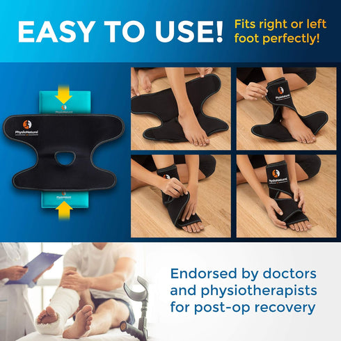 PhysioNatural Foot & Ankle Ice Wrap with 2 Cold Gel Packs for Sprained Ankle, Achilles Tendon Injuries
