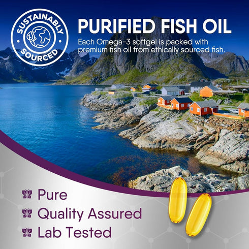 Fish Oil 2400 mg Triple Strength Omega-3 Supplement - Natural Support for Immune, Heart & Brain Health - Wild Caught,