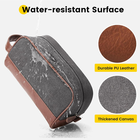 Vorspack Travel Toiletry Bag - Canvas Toiletry Bag for Men, Water Resistant Dopp Kit for Bathroom Accessories, Grey