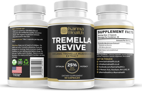 Tremella Mushroom Extract Supplement - Organic Skin Supplement, Compressed Snow Mushroom Powder Capsules, Vegan & GMO