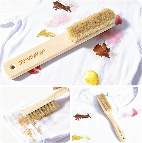 MOIKKA-GC Set Wood Laundry Stain Brush (Large + Small) with Boar Bristles Tough Stain Remover for Delicates, Cotton